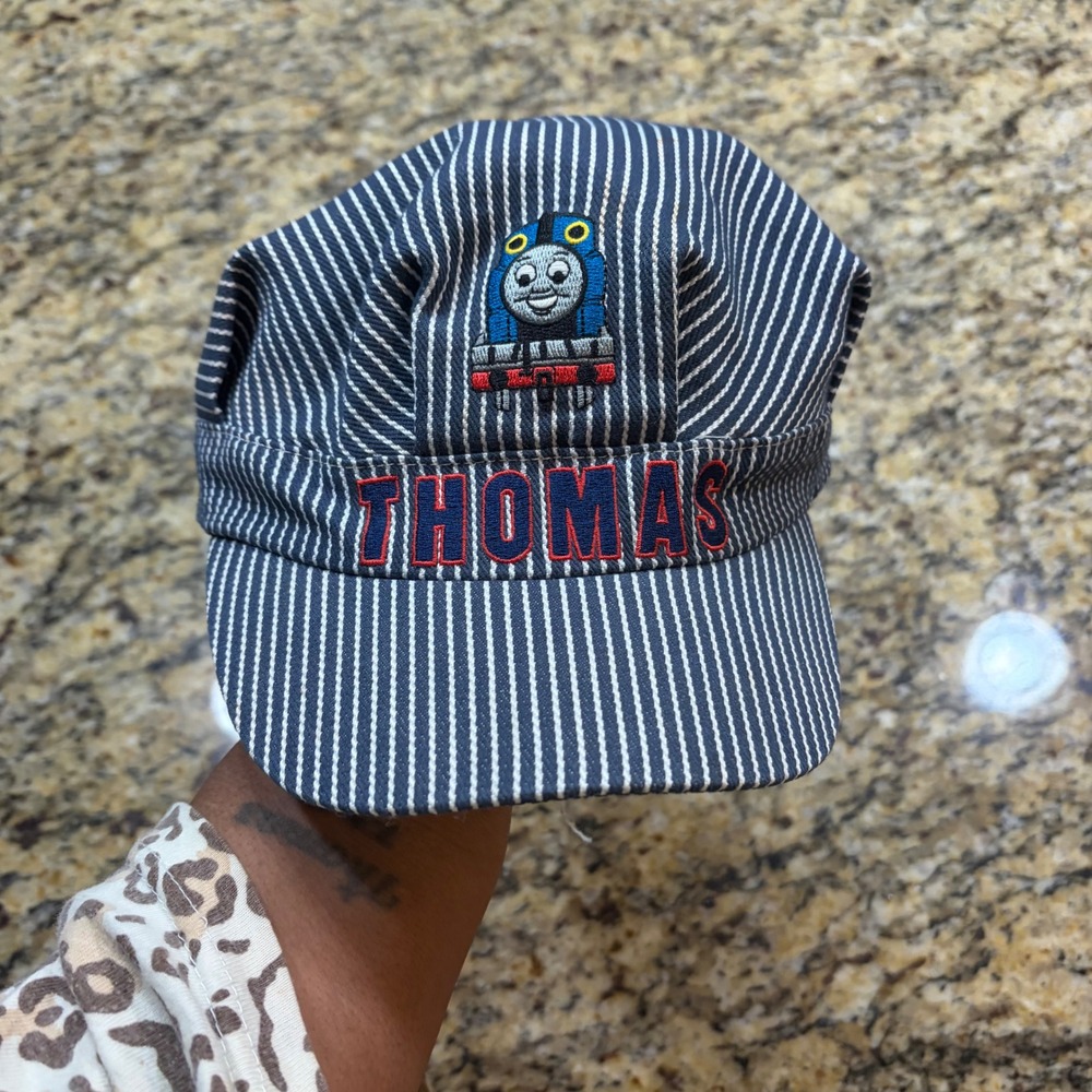 Vintage Thomas & Friends Kids Engineer Hat Hickory Stripe Conductor Blue White v